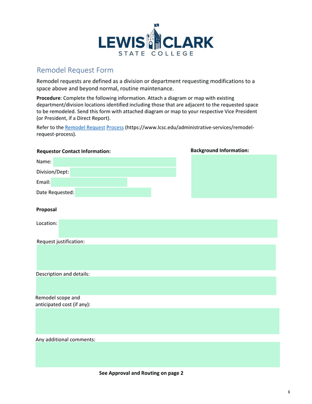 Remodel Request Form screenshot