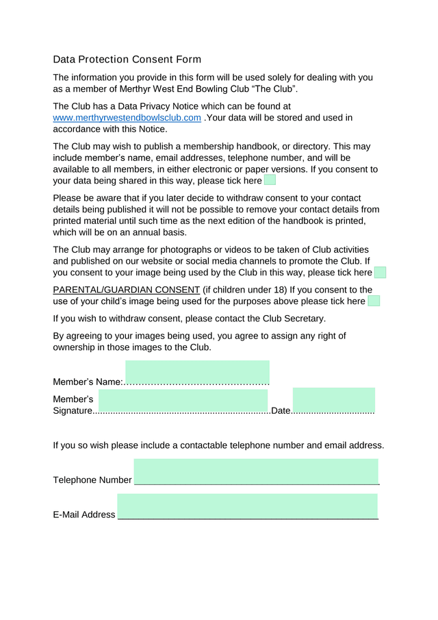 Data Protection Consent Form screenshot