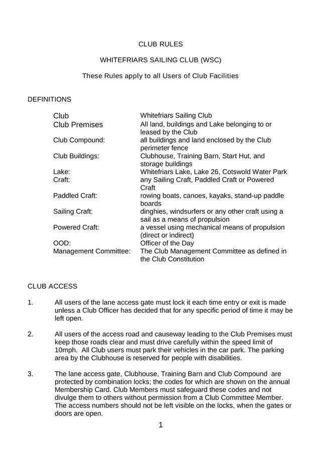 Whitefriars Sailing Club (WSC) Club Rules screenshot