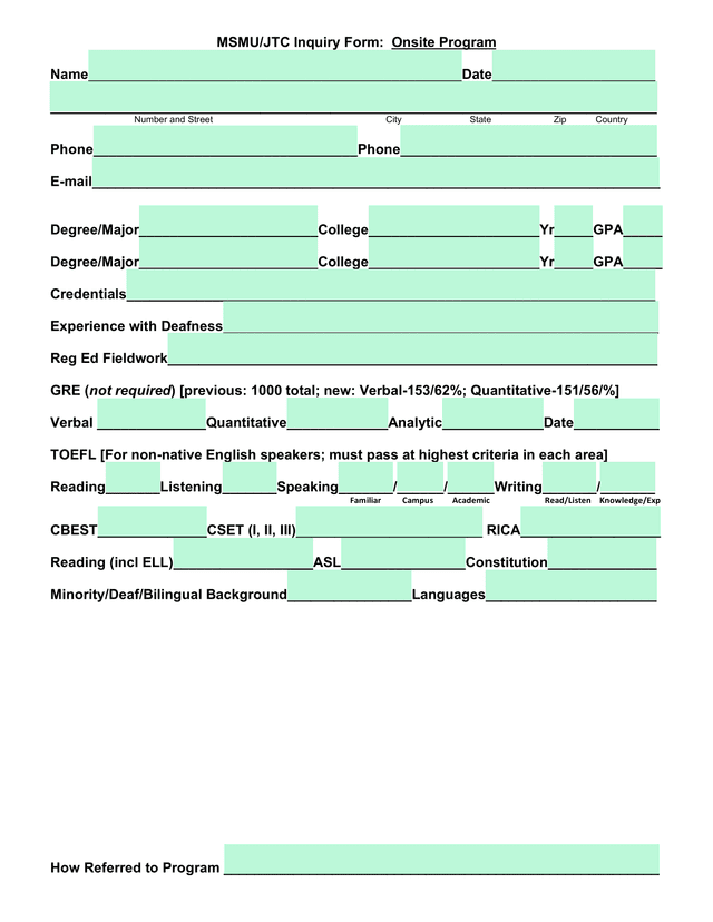 MSMUJTC Inquiry Form Onsite Program screenshot