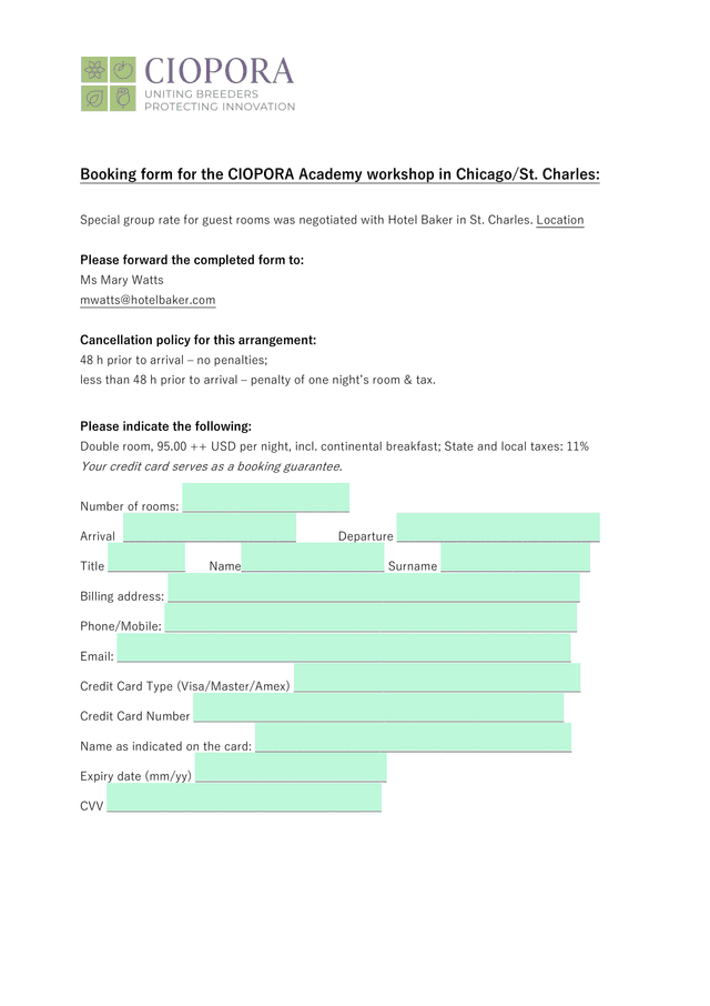 Booking Form For The CIOPORA Academy Workshop screenshot