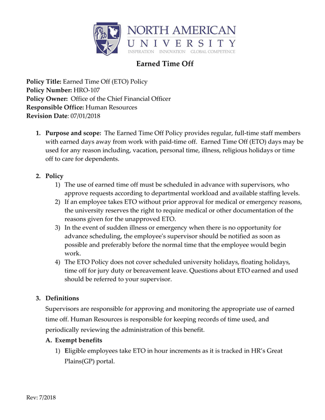 Earned Time Off Policy screenshot