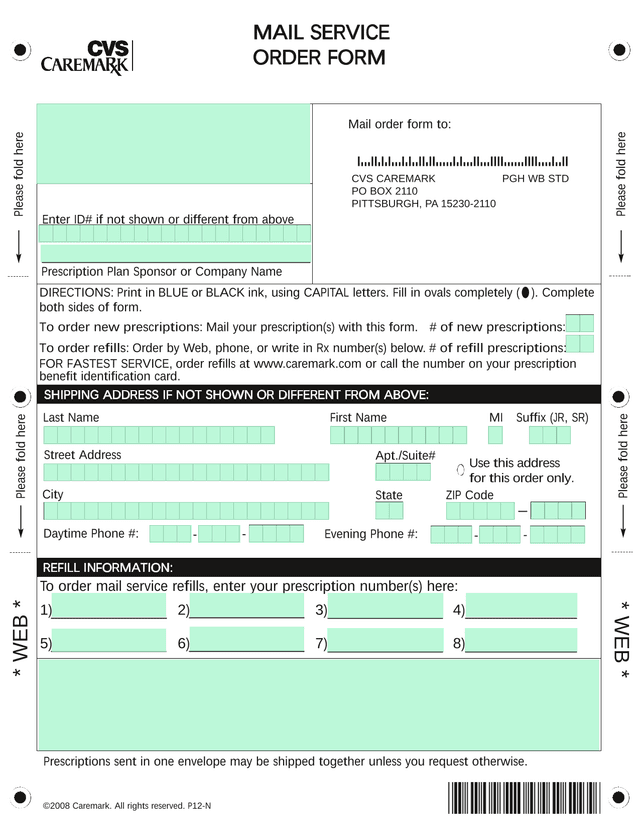 Mail Service Order Form screenshot