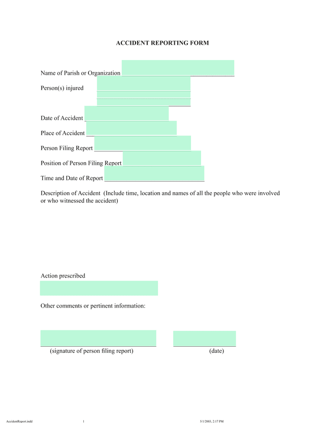 Accident Reporting Form screenshot