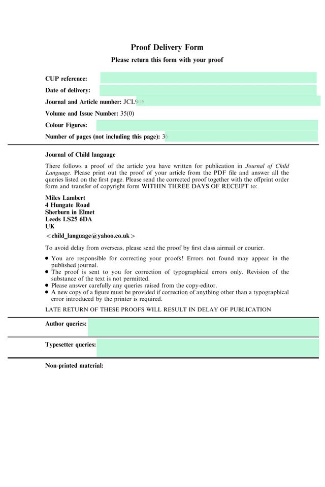 Proof Delivery Form screenshot