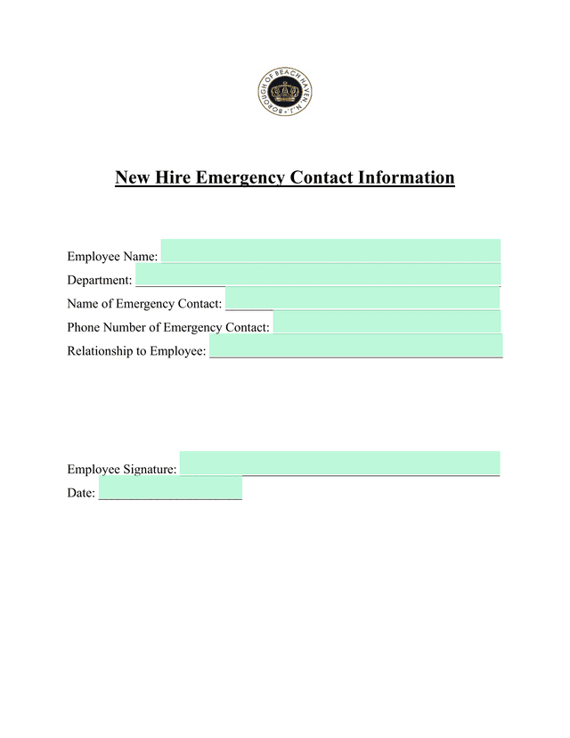 New Hire Emergency Contact Information screenshot