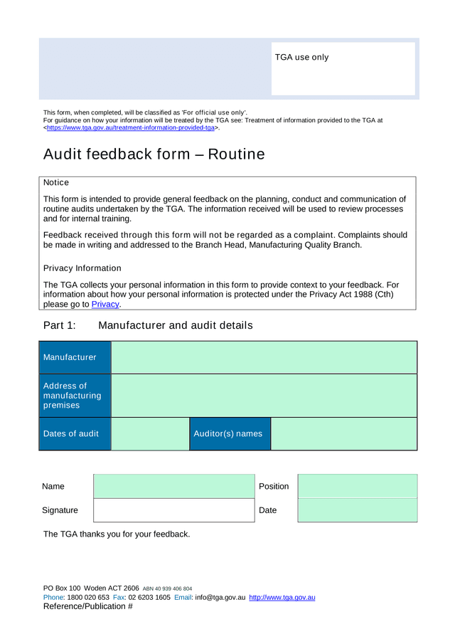 Audit Feedback Form   Routine screenshot