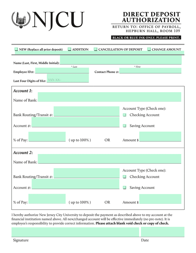 Direct Deposit Authorization screenshot