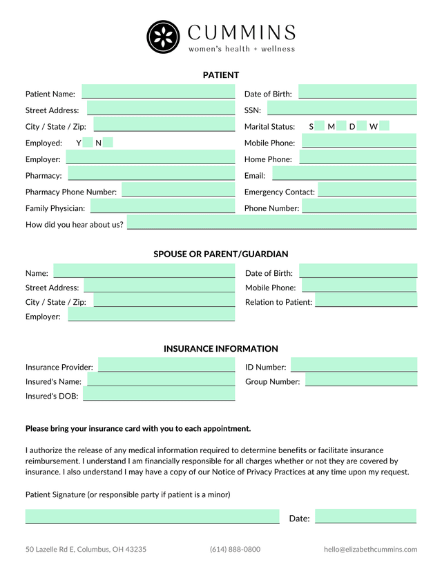 Patient Registration Form screenshot