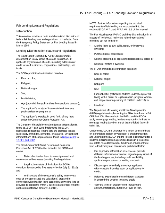 Fair Lending  Fair Lending Laws And Regulations screenshot