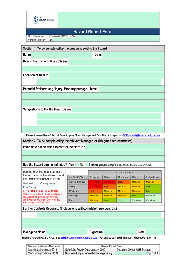 Hazard Report Form screenshot