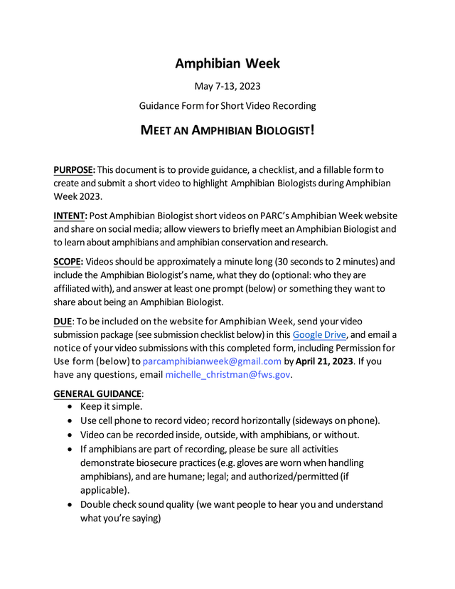Amphibian Week Guidance Form For Short Video Recording screenshot