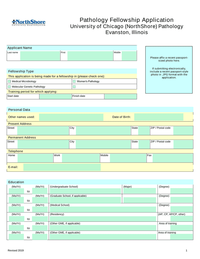 Pathology Fellowship Application screenshot