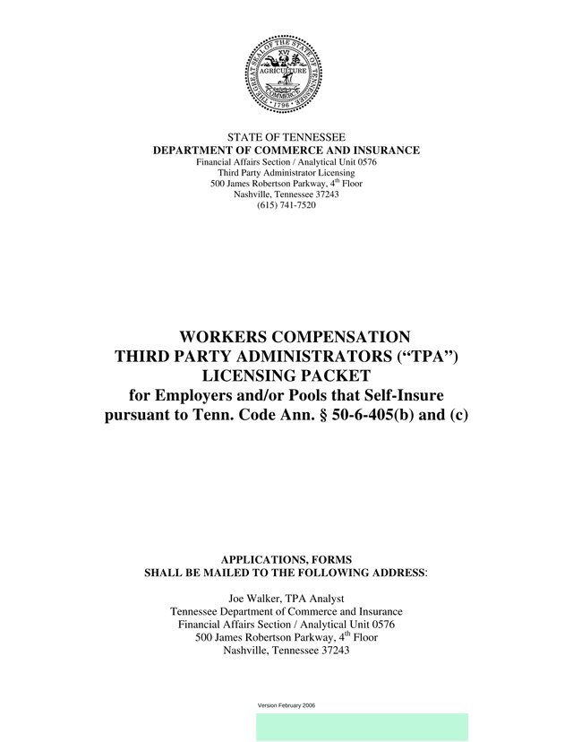 Workers Compensation Third Party Administrators (TPA) Licensing Packet screenshot