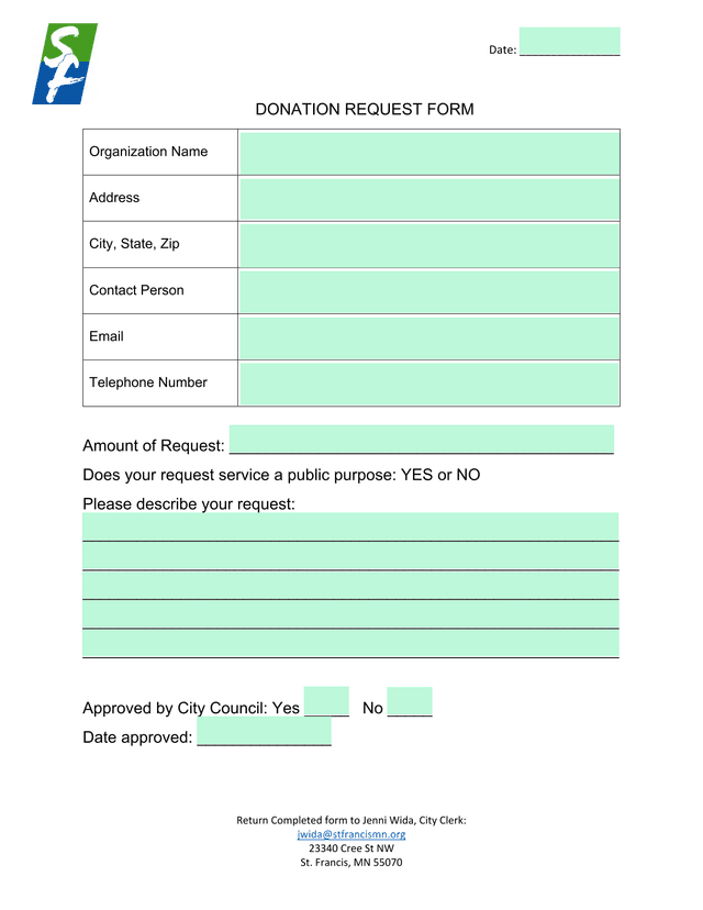 DONATION REQUEST FORM screenshot