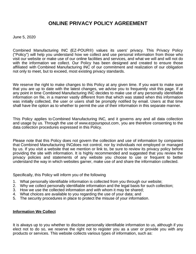 Online Privacy Policy Agreement screenshot