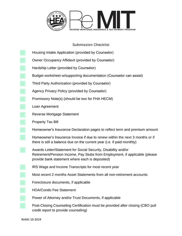 ReMit 10 2019 Submission Checklist screenshot