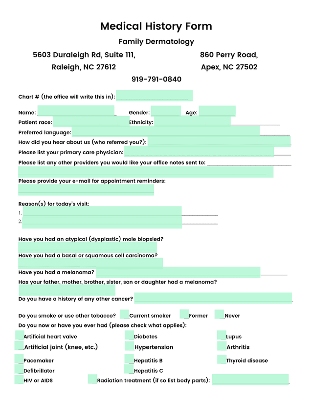 Medical History Form screenshot