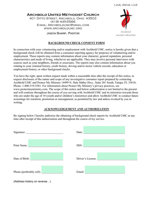 Background Check Consent Form screenshot