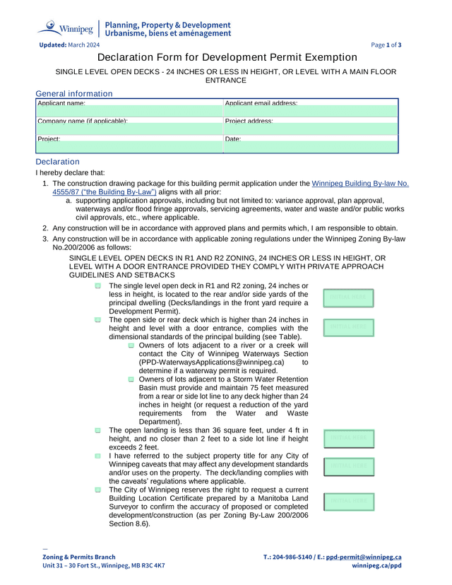 Declaration Form For Development Permit Exemption   Single Level Open Decks screenshot