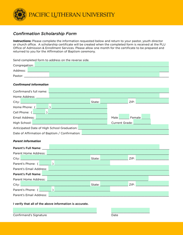 Confirmation Scholarship Form screenshot