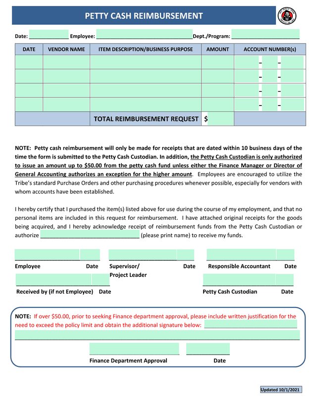 Petty Cash Reimbursement screenshot