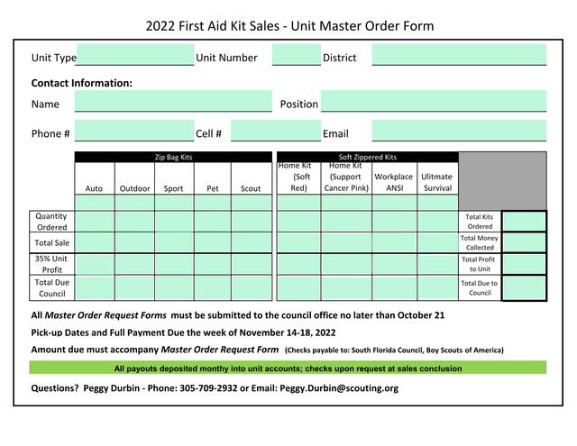 2022 First Aid Kit Sales   Unit Master Order Form screenshot