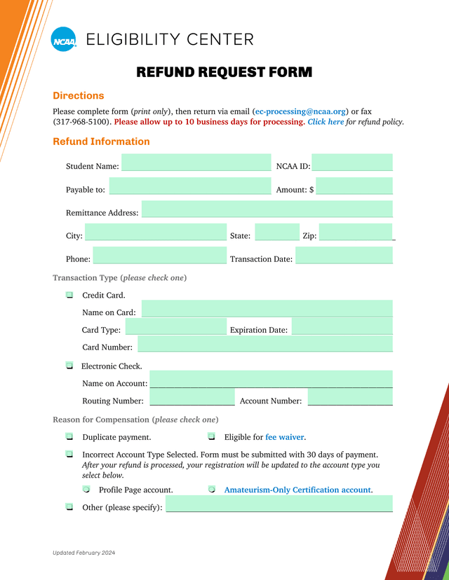 Refund Request Form screenshot