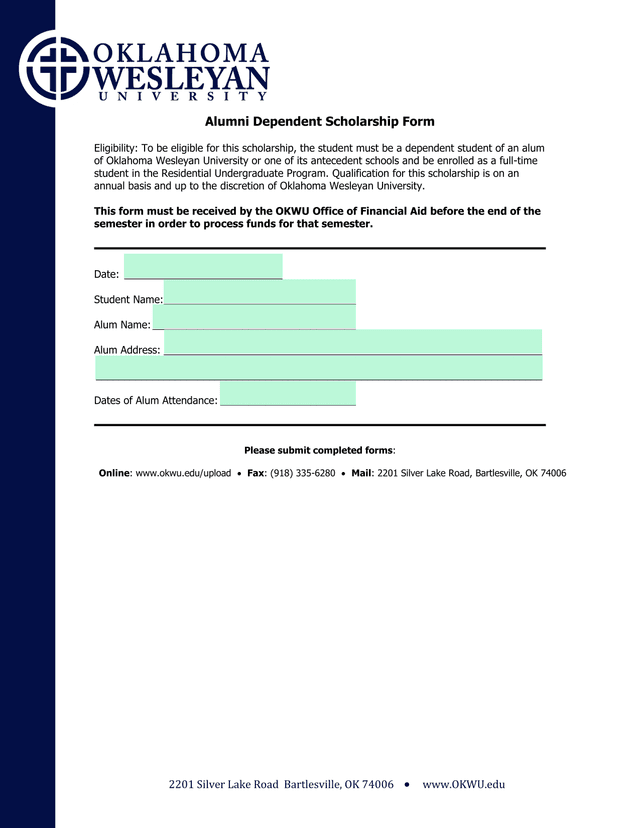 Alumni Dependent Scholarship Form screenshot