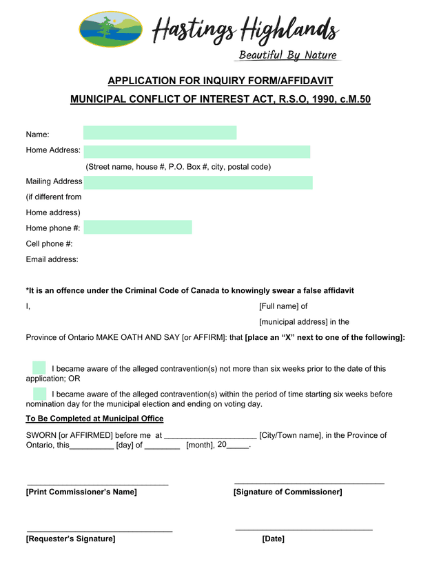 Application For Inquiry FormAffidavit screenshot