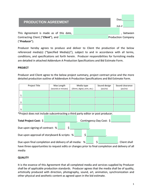 PRODUCTION AGREEMENT screenshot