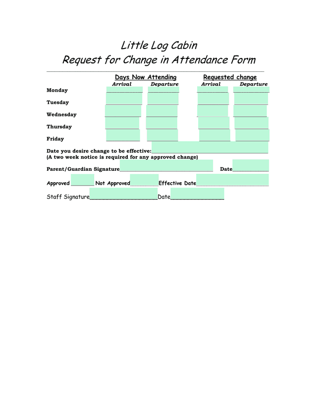 Request For Change In Attendance Form screenshot