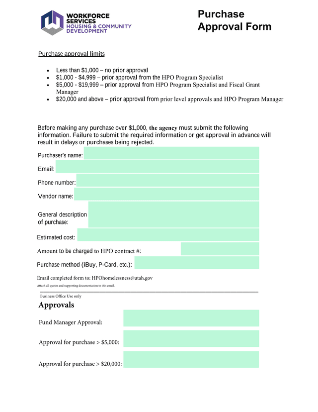 Purchase Approval Form screenshot