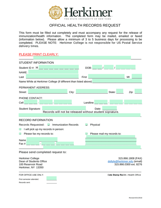 Official Health Records Request screenshot