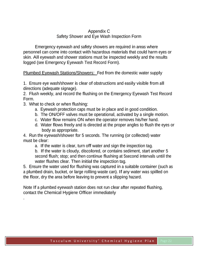 Safety Shower And Eye Wash Inspection Form screenshot