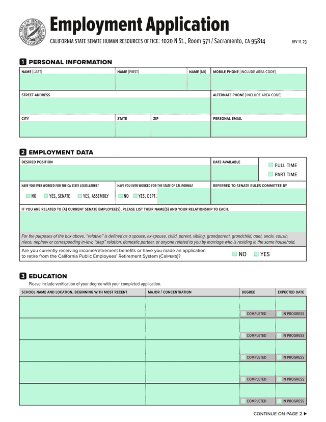 Employment Application screenshot