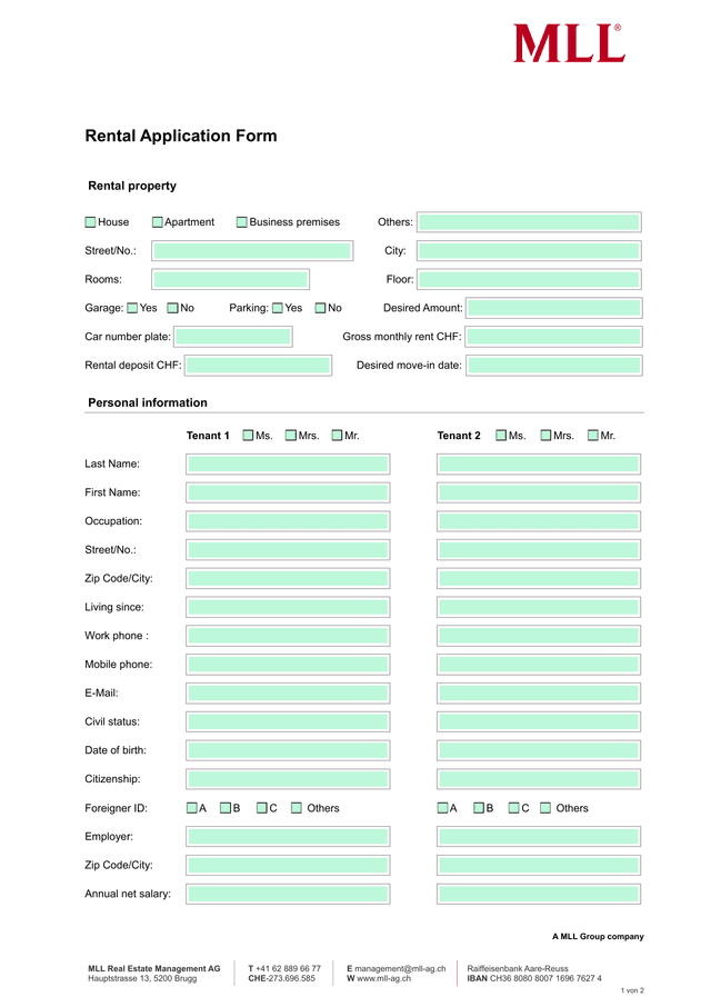 Rental Application Form screenshot