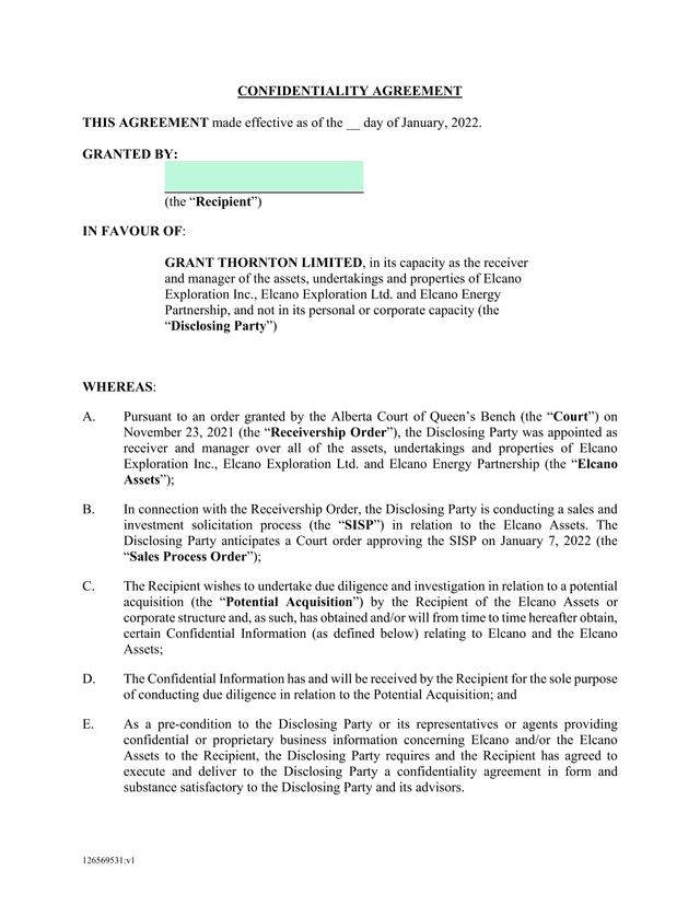 Confidentiality Agreement screenshot