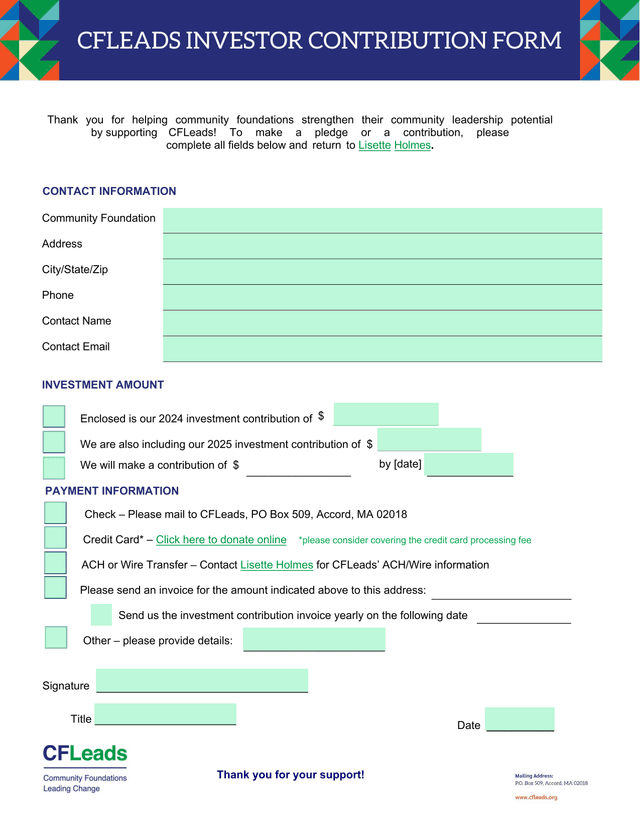 CFLeads Investment Contribution Form screenshot