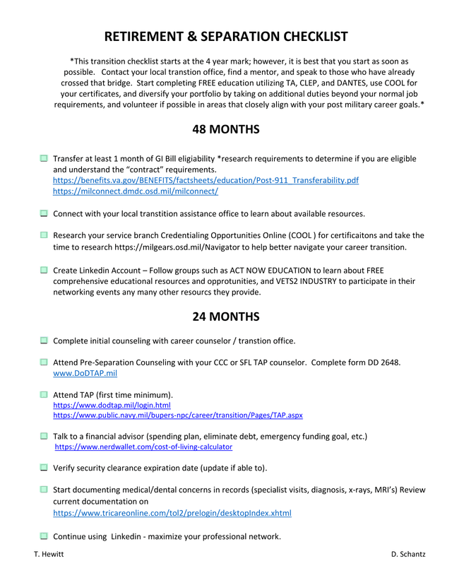 Retirement  Separation Checklist screenshot