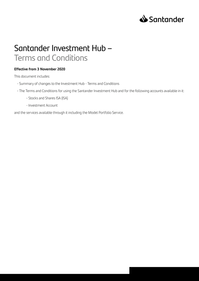 Santander Investment Hub  Terms And Conditions screenshot