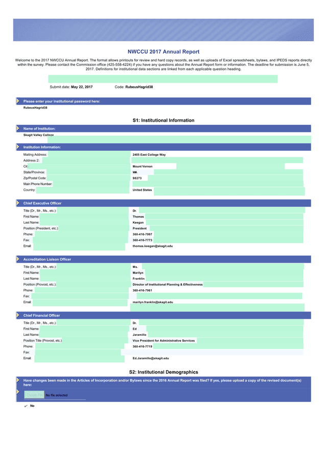 NWCCU 2017 Annual Report screenshot