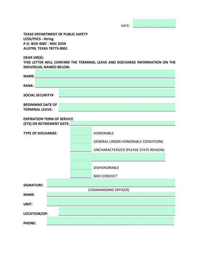 Terminal Leave And Discharge Confirmation Form screenshot