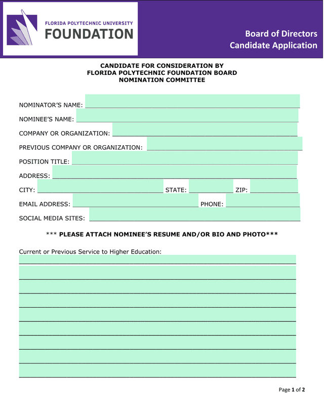 Candidate For Consideration By Florida Polytechnic Foundation Board Nomination Committee screenshot