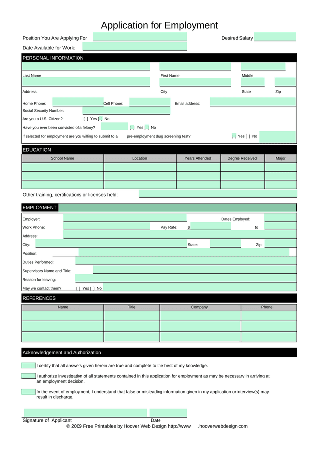 Application For Employment screenshot