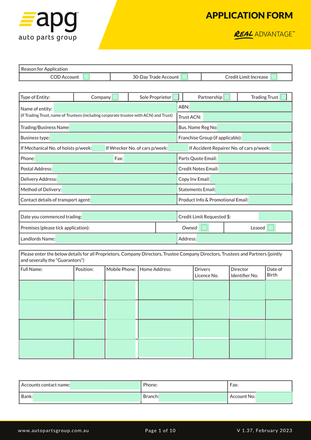 Application Form screenshot