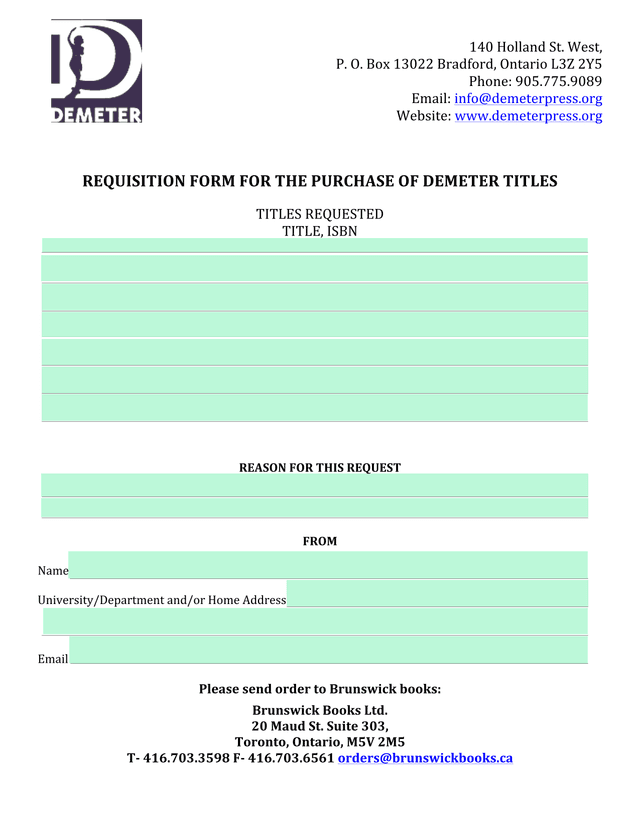 REQUISITION FORM FOR THE PURCHASE OF DEMETER TITLES screenshot
