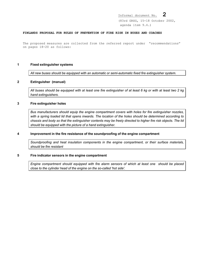 Finlands Proposal For Rules Of Prevention Of Fire Risk In Buses And Coaches screenshot