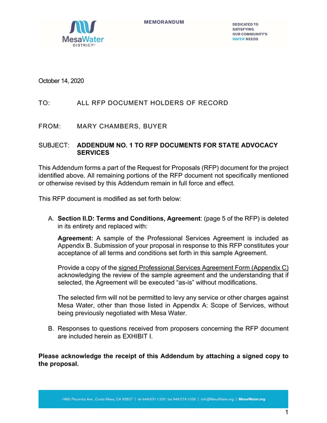 Addendum No. 1 To RFP Documents For State Advocacy Services screenshot