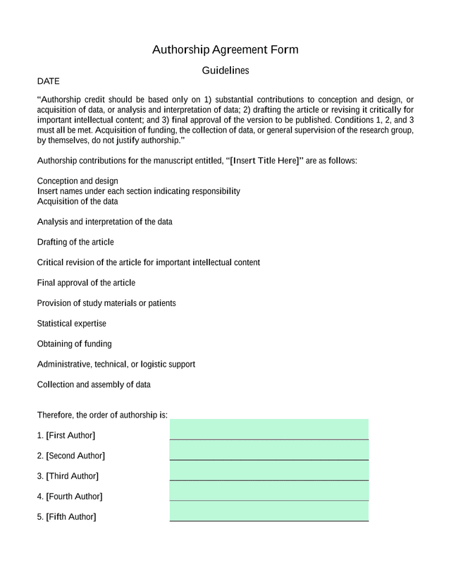 Authorship Agreement Form screenshot